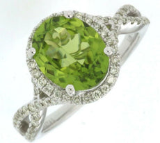 3.15CT DIAMOND & AAA PERIDOT 14KT WHITE GOLD OVAL & ROUND HALO ENGAGEMENT RING