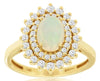 1.4CT DIAMOND & AAA OPAL 14KT YELLOW GOLD 3D CLASSIC DOUBLE HALO FLOWER FUN RING