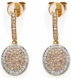 .66CT WHITE & PINK DIAMOND 18KT WHITE & ROSE GOLD OVAL FILIGREE HANGING EARRINGS