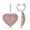 LARGE 3.31CT WHITE & PINK DIAMOND 18KT WHITE & ROSE GOLD HEART HANGING EARRINGS