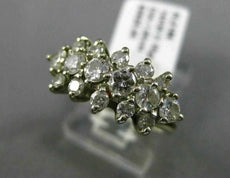 ANTIQUE 1CT DIAMOND 14KT WHITE GOLD 3D FLORAL MULTI ROW WEDDING ANNIVERSARY RING