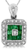 .56CT DIAMOND & AAA EMERALD 14KT WHITE GOLD 3D SQUARE & ROUND HALO FUN PENDANT