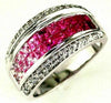 1.95CT DIAMOND & AAA PINK SAPPHIRE & RUBY 14KT WHITE GOLD ROUND & PRINCESS RING