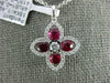 ESTATE 1.08CT DIAMOND & AAA RUBY 18K WHITE GOLD 3D ROUND & OVAL FLOWER PENDANT