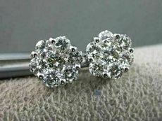 ESTATE 1.85CT DIAMOND 14K WHITE GOLD CLUSTER FLORAL EARRINGS JUST STUNNING 22365