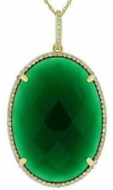.25CT DIAMOND & AAA GREEN AGATE 14KT YELLOW GOLD 3D OVAL HALO CLASSIC PENDANT