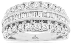 WIDE 1.75CT DIAMOND 14KT WHITE GOLD ROUND & BAGUETTE FILIGREE ANNIVERSARY RING
