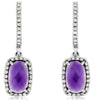 2.11CT DIAMOND & AAA AMETHYST 14K WHITE GOLD 3D CUSHION & ROUND HANGING EARRINGS