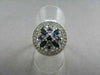 ANTIQUE  WIDE 1.15CT DIAMOND & AAA BLUE SAPPHIRE 14KT WHITE GOLD 3D FLOWER RING