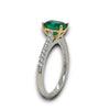 1.39CT DIAMOND & AAA EMERALD 18KT 2 TONE GOLD 3D CUSHION & ROUND ENGAGEMENT RING