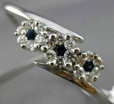 ESTATE WIDE 2.60CT DIAMOND & SAPPHIRE 14KT WHITE GOLD 3 FLOWER BANGLE BRACELET