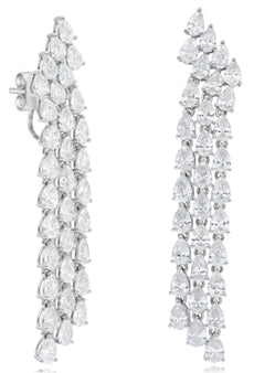 EXTRA LARGE 10.23CT DIAMOND 18K WHITE GOLD PEAR SHAPE MULTI ROW HANGING EARRINGS