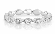 .06CT DIAMOND 18K WHITE GOLD ROUND MARQUISE SHAPE SEMI ETERNITY ANNIVERSARY RING