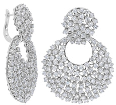 ESTATE LARGE 9.05CT DIAMOND 18KT WHITE GOLD MULTI ROW LEVERBACK HANGING EARRINGS