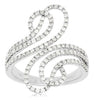 ESTATE LARGE .85CT DIAMOND 14K WHITE GOLD ROUND MULTI LEAF CRISS CROSS LOVE RING