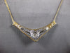LARGE & LONG .35CT DIAMOND 14KT 2 TONE GOLD ROUND FLOWER V SHAPE NECKLACE #28061