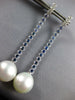 LONG 2.99CT DIAMOND & SOUTH SEA PEARL & SAPPHIRE 18K WHITE GOLD HANGING EARRINGS