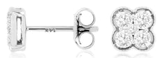ESTATE .50CT DIAMOND 14KT WHITE GOLD CLASSIC FLOWER CLUSTER SQUARE STUD EARRINGS