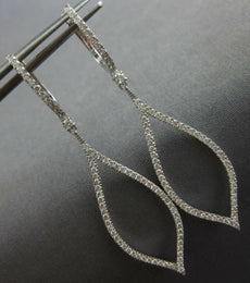 ESTATE LARGE .77CT DIAMOND 14KT WHITE GOLD 3D OPEN LEAF HUGGIE HANGING EARRINGS