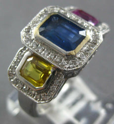 2.21CT DIAMOND & MULTI COLOR SAPPHIRE 18KT WHITE GOLD ROUND & BAGUETTE FUN RING