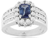 WIDE 2CT DIAMOND & TANZANITE 14K WHITE GOLD EMERALD CUT & ROUND ENGAGEMENT RING