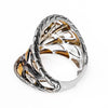 ESTATE LARGE HANDCRAFTED 18KT YELLOW GOLD & 925 SILVER 3D MULTI ROW FUN RING