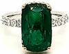 LARGE 6.40CT DIAMOND & AAA EMERALD 18KT 2 TONE GOLD CUSHION & ROUND CLASSIC RING