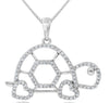 .28CT DIAMOND 14KT WHITE GOLD 3D DOUBLE HEART HAPPY TURTLE FUN FLOATING PENDANT