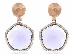 11.36CT DIAMOND & AAA AMETHYST 14KT ROSE GOLD 3D HAMMERED LOOK HANGING EARRINGS