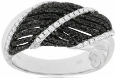 ESTATE WIDE .70CT WHITE & BLACK DIAMOND 14KT WHITE GOLD MULTI ROW WAVE FUN RING