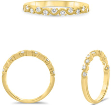 .28CT DIAMOND 14KT YELLOW GOLD 3D ROUND FILIGREE SEMI ETERNITY ANNIVERSARY RING