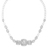 LARGE 12.05CT DIAMOND 18KT WHITE GOLD 3D ROUND & BAGUETTE DOUBLE HALO NECKLACE