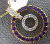 LARGE 1.70CT DIAMOND & AAA AMETHYST 18KT YELLOW GOLD 3D DOUBLE CIRCULAR PENDANT