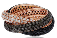 LARGE 4CT WHITE CHOCOLATE FANCY & BLACK DIAMOND 14KT ROSE GOLD 3D TRINITY RING