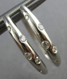 ESTATE .18CT DIAMOND 14K WHITE GOLD 3D CLASSIC ETOILE OVAL HOOP HANGING EARRINGS