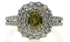 2.05CT WHITE & FANCY YELLOW DIAMOND 18KT WHITE GOLD OVAL & ROUND ENGAGEMENT RING