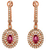 1.15CT DIAMOND & AAA RUBY 14K ROSE GOLD 3D OVAL & ROUND DOUBLE HALO FUN EARRINGS