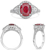 2.93CT DIAMOND & AAA RUBY PLATINUM OVAL & TRILLION HALO CLASSIC ENGAGEMENT RING