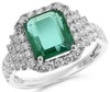 LARGE 3.42CT DIAMOND & AAA EMERALD 18K WHITE GOLD SQUARE & ROUND ENGAGEMENT RING