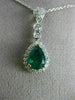 ANTIQUE 1.31CT DIAMOND & COLOMBIAN EMERALD 14KT WHITE GOLD PEAR PENDANT #21007