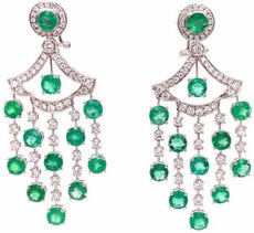 LARGE 10.85CT DIAMOND & AAA EMERALD 18KT WHITE GOLD FUN CLIP ON HANGING EARRINGS