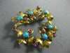 ANTIQUE AAA TURQUOISE RUBY 18K YELLOW GOLD FLORAL WREATH CIRCLE BROOCH PIN #1956