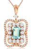 1.12CT DIAMOND & AAA AQUAMARINE 14KT ROSE GOLD 3D 4 LEAF CLOVER FLOATING PENDANT