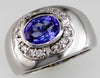 WIDE 1.56CT DIAMOND & AAA TANZANITE 14KT WHITE GOLD 3D OVAL & ROUND FLOWER RING