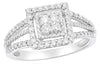 ESTATE .49CT DIAMOND 14KT WHITE GOLD 3D ROUND CLUSTER SQUARE HALO ROPE FUN RING
