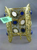EXTRA LARGE 2.3CT DIAMOND AAA AGATE & LAPIS 18K YELLOW GOLD CUFF BANGLE BRACELET