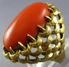 ANTIQUE LARGE AAA CORAL 18K YELLOW GOLD 3D CLASSIC OVAL LOVE KNOT FUN RING 26884
