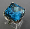 ESTATE EXTRA LARGE 10.20CT AAA BLUE TOPAZ 14K WHITE GOLD 3D SQUARE HALO FUN RING