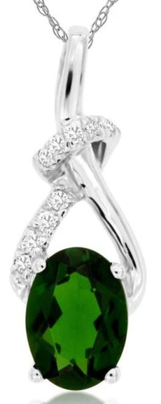 1.01CT DIAMOND & AAA RUSSALITE 14KT WHITE GOLD OVAL TEAR DROP FLOATING PENDANT