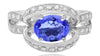 2.11CT DIAMOND & AAA TANZANITE 18KT WHITE GOLD OVAL & ROUND FRIENDSHIP LOVE RING
